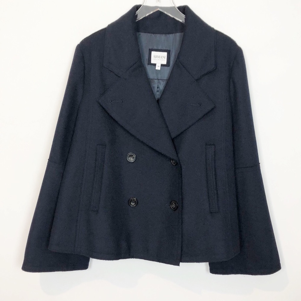Armani Collezioni Cashmere Angora Navy Coat XL
